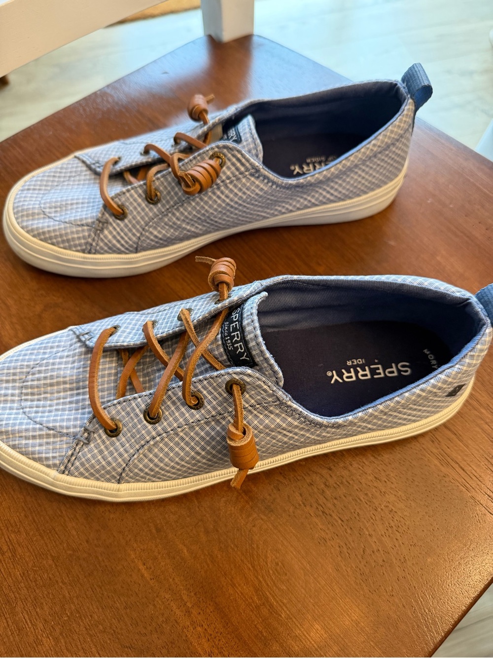 Sperry Light Blue Plaid Slip On Sneakers - Picture 6 of 11